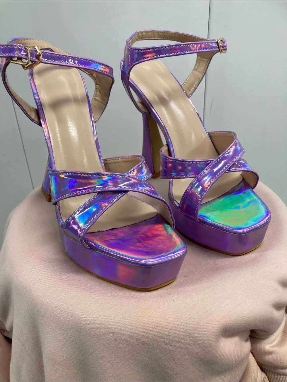 Iridescent Purple Platform Sandals for Women